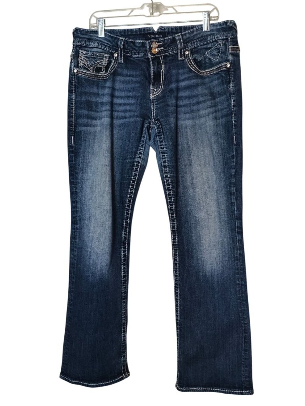 Vigoss Womens 15/16 BootCut Jeans Distressed Denim Embroidered Rhinestone Preppy